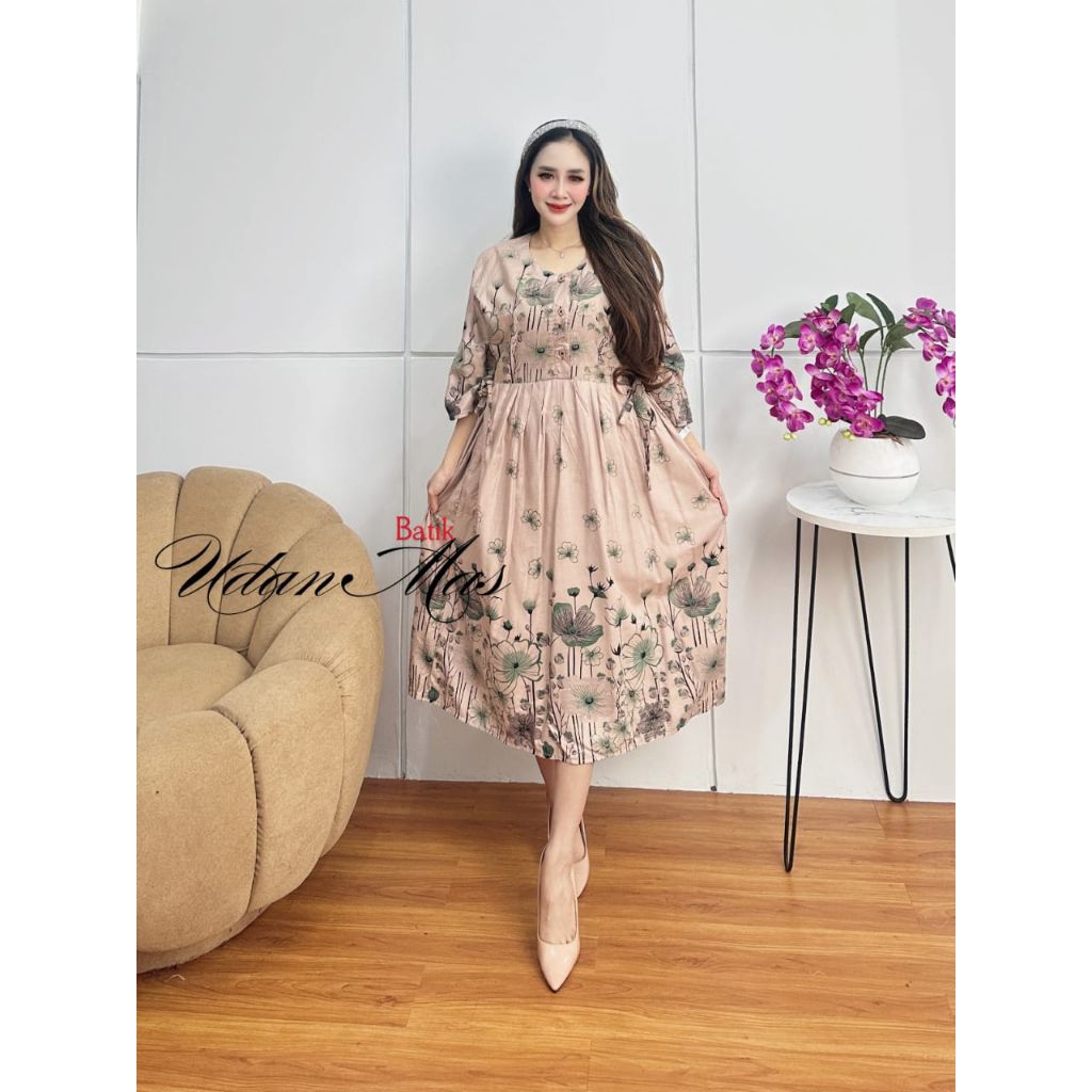 DRESS CHIBI BUNGA LILY LD 120 BUSUI BAHAN RAYON PREMIUM TEBAL BY BATIK UDAN MAS PEKALONGAN