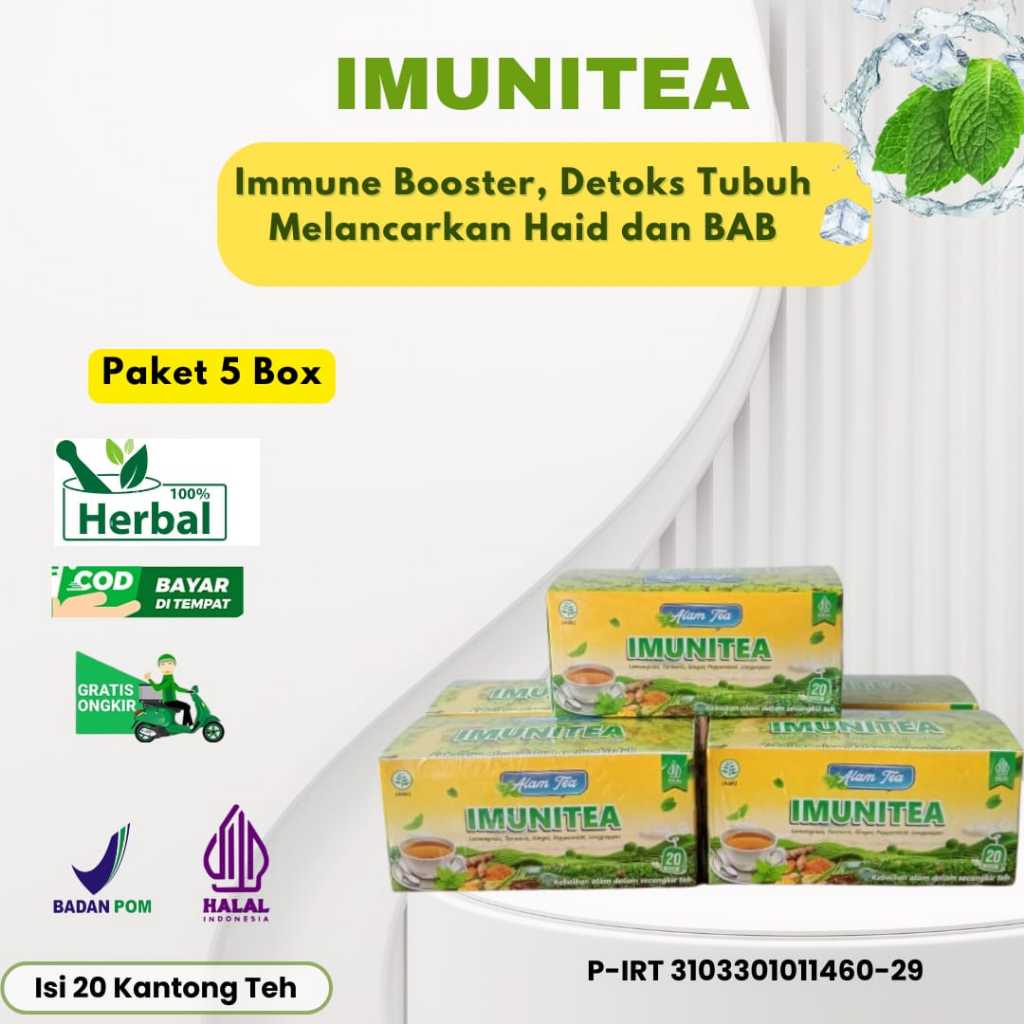 

IMUNITEA - Paket 5 Box| Teh Rimpang ala JSR | Teh Diet Detoks | Teh Kunyit Jahe Sereh Cabe Puyang dan Daun Mint|