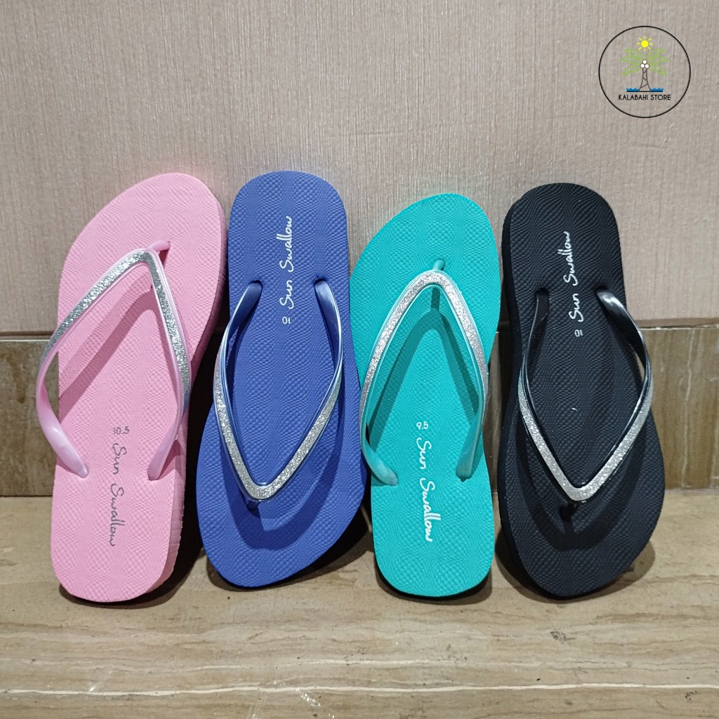 Sandal Japit Wanita Sun Swallow Crystal / Sandal Japit Cewek Terkini