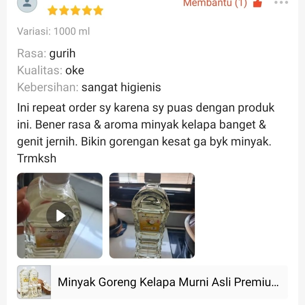 Minyak Goreng Kelapa Murni Asli Premium Minyak Klentik Minyak Kelapa Asli Minyak Organik 1000Ml