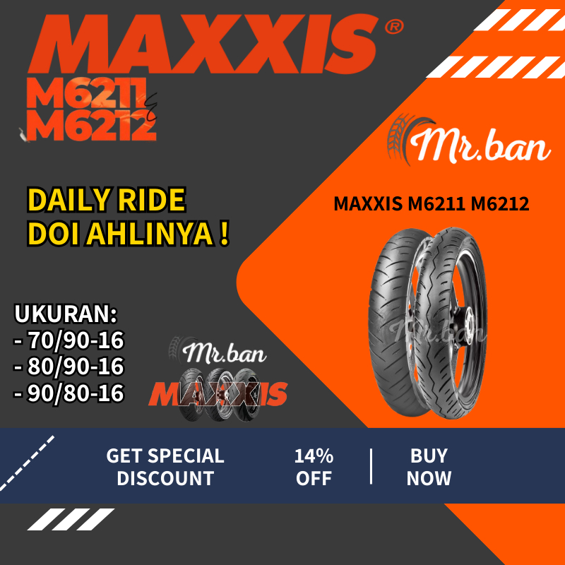 BAN LUAR MOTOR MATIC M6211 / M6212 MAXXIS UKURAN 70/90 80/90 RING 14 TUBETYPE TT | BAN DEPAN BELAKAN
