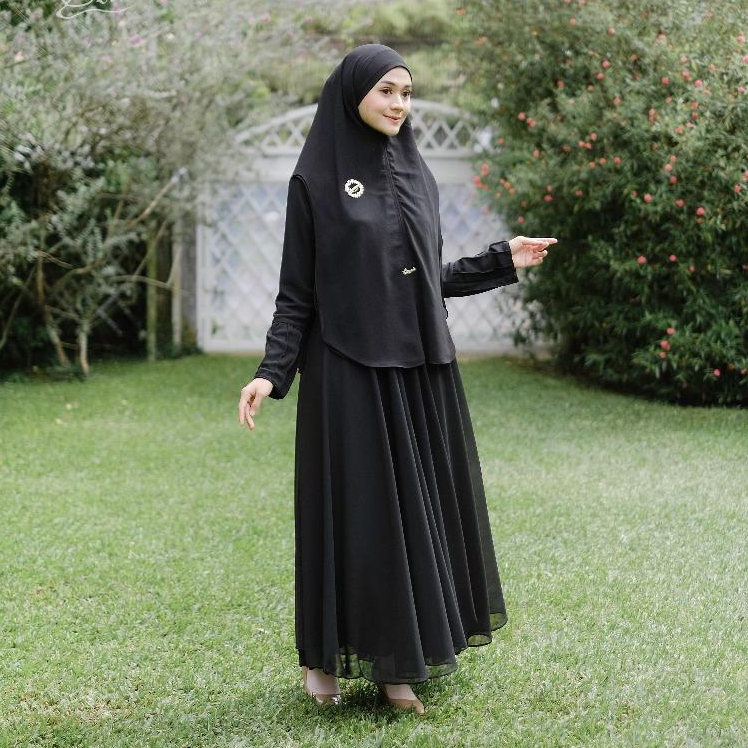 BERMERKS SYARI | SABYA Gamis Wanita Set Hijab Polos Premium Ceruty Babydoll Terbaru All Size