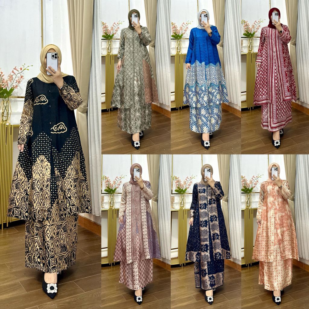 Stelan batik wanita pesta premium rok instan ban karet bahan viscose semi sutra ukuran all size