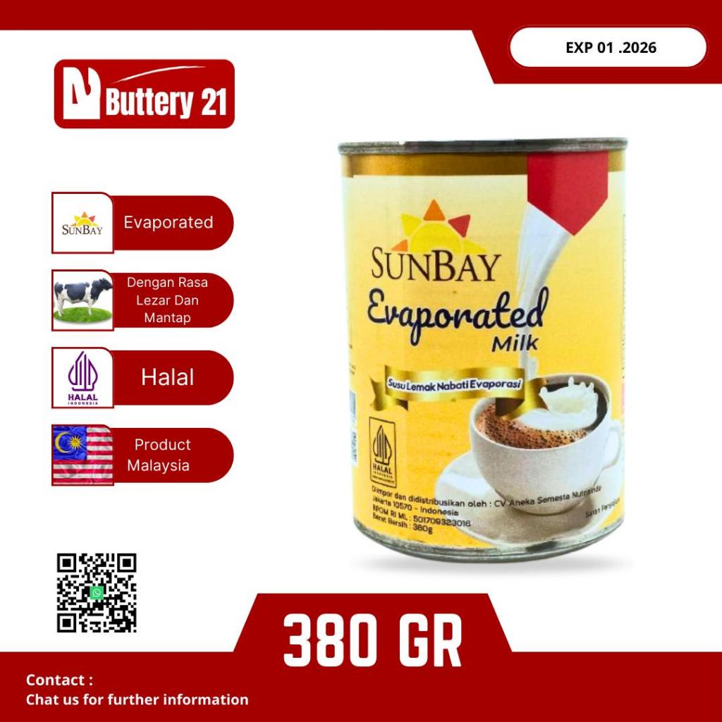 

SUNBAY EVAPORATED MILK 380 GR/SUSU LEMAK NABATI EVAPORASI/SUSU EVAPORATED/SUSU SANBAY