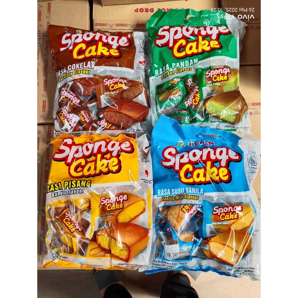

PUSAN SPONGE CAKE ISI 20 PCS / PACK. RASA COKLAT , RASA PANDAN , RASA PISANG , RASA VANILA