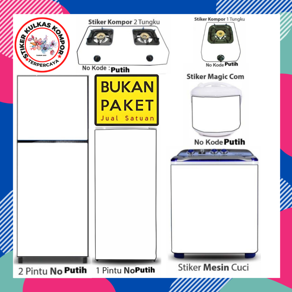 Stiker Kulkas 1 Pintu Sticker Kulkas 2 Pintu Motif Putih Polos