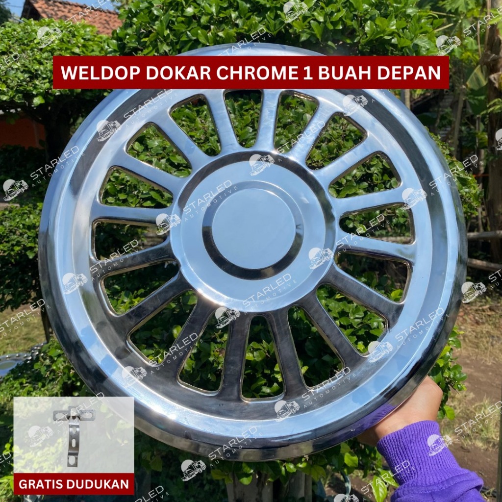 Weldop Dokar Chrome Ring 15 dan Ring 16 Depan Belakang Bonus Dudukan Truk Canter Ban Double Engkel d
