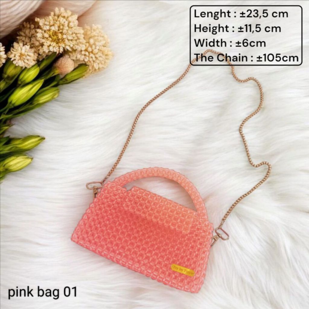 Tas manik pink bead premiun/tas manik manik/tas mutiara premium/tas akrilik kekinian