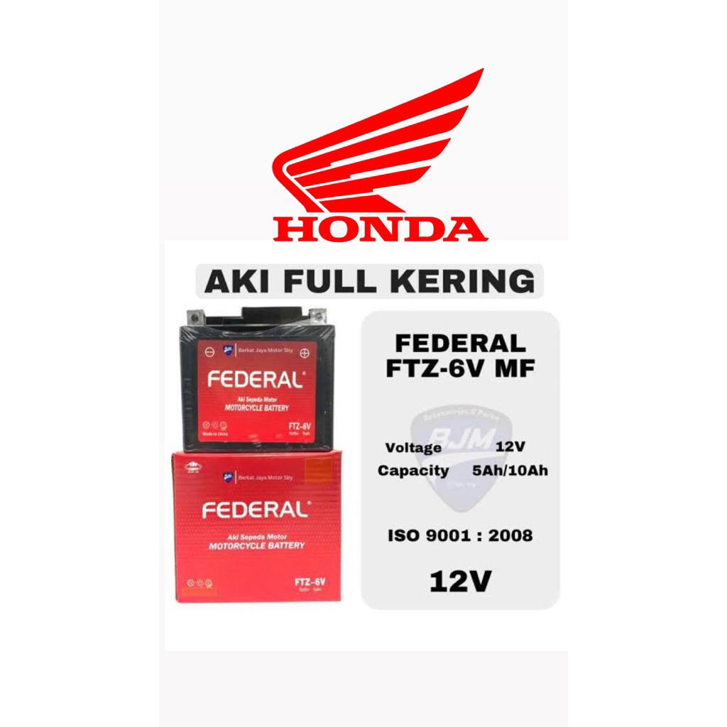 Aki Motor FEDERAL Honda Beat fi/scoopy fi/vario 125-150-160 stater halus 2016-sekarang Accu Full Ker