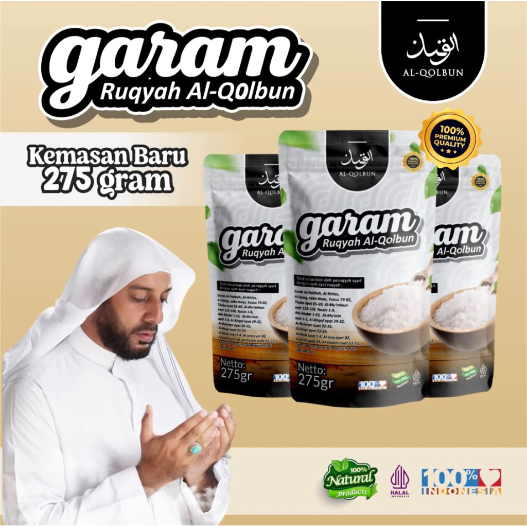

Garam Al-Qolbun 275gram dapat 3, membantu hilangkan energ1 N3g4tif, bonus sabun bidara,tasbih,parfum katsuri dan air zam zam
