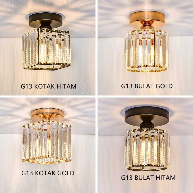 Lampu Plafon Kristal G13 LED Model Bulat & Kotak – Warna Hitam & Emas –  Lampu Hias Plafon