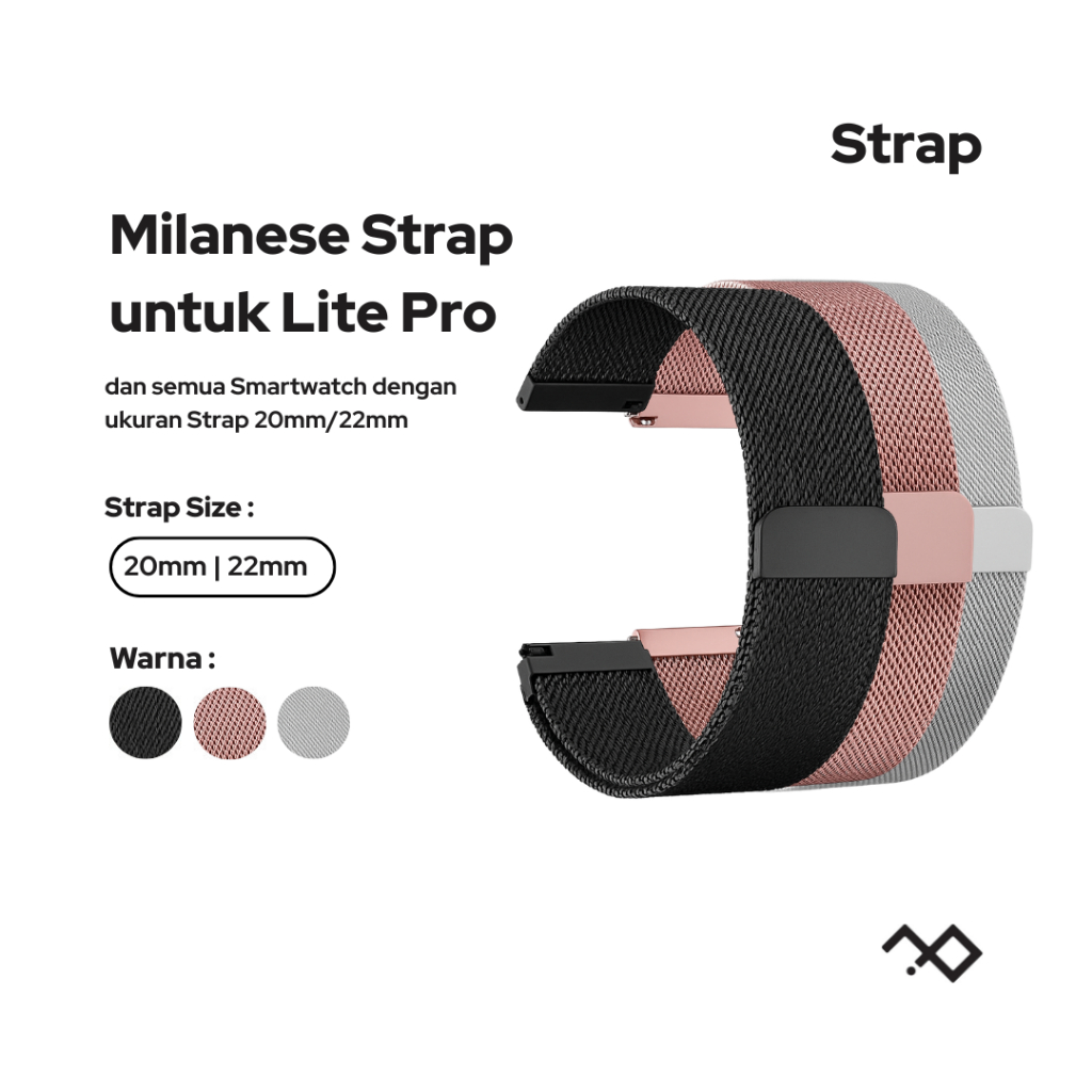 infiniteSpace Milanese Strap untuk infiniteWatch Lite Pro & smartwatch dengan ukuran strap 20mm