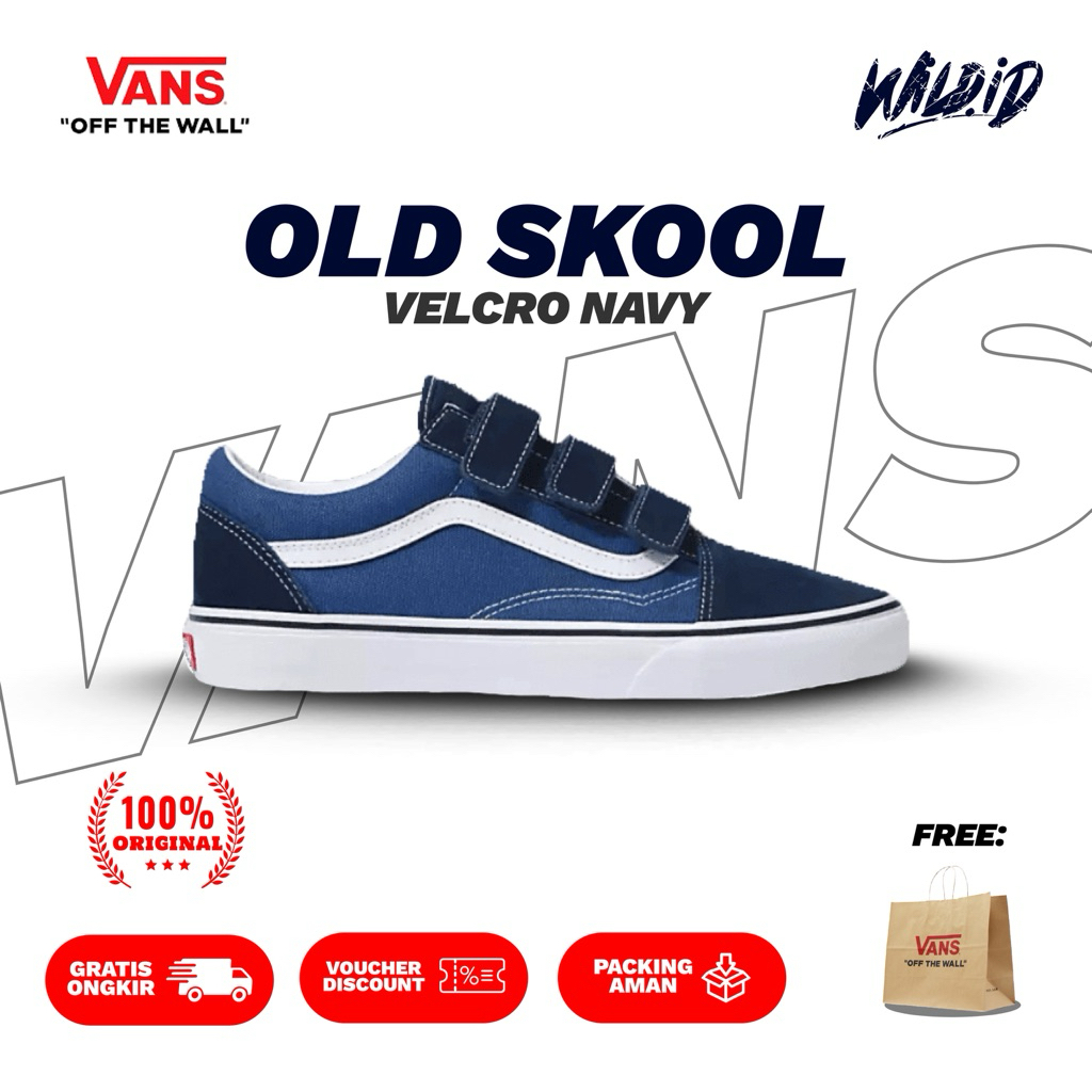 SEPATU VANS OLD SKOOL VELCRO NAVY BNIB ORIGINAL