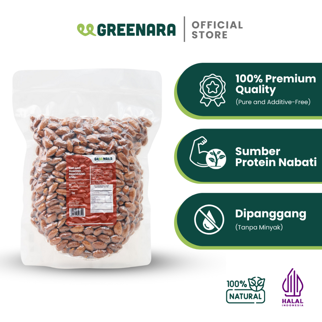 

Greenara - Kacang Almond Panggang Asin 1Kg / Lightly Salted Roasted Almond