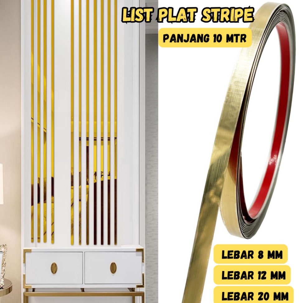 KODE W42A List Plat Strip Mirror Panjang 1 Meter List Plat Strip Mirror Gold Silver List Plat Strip 