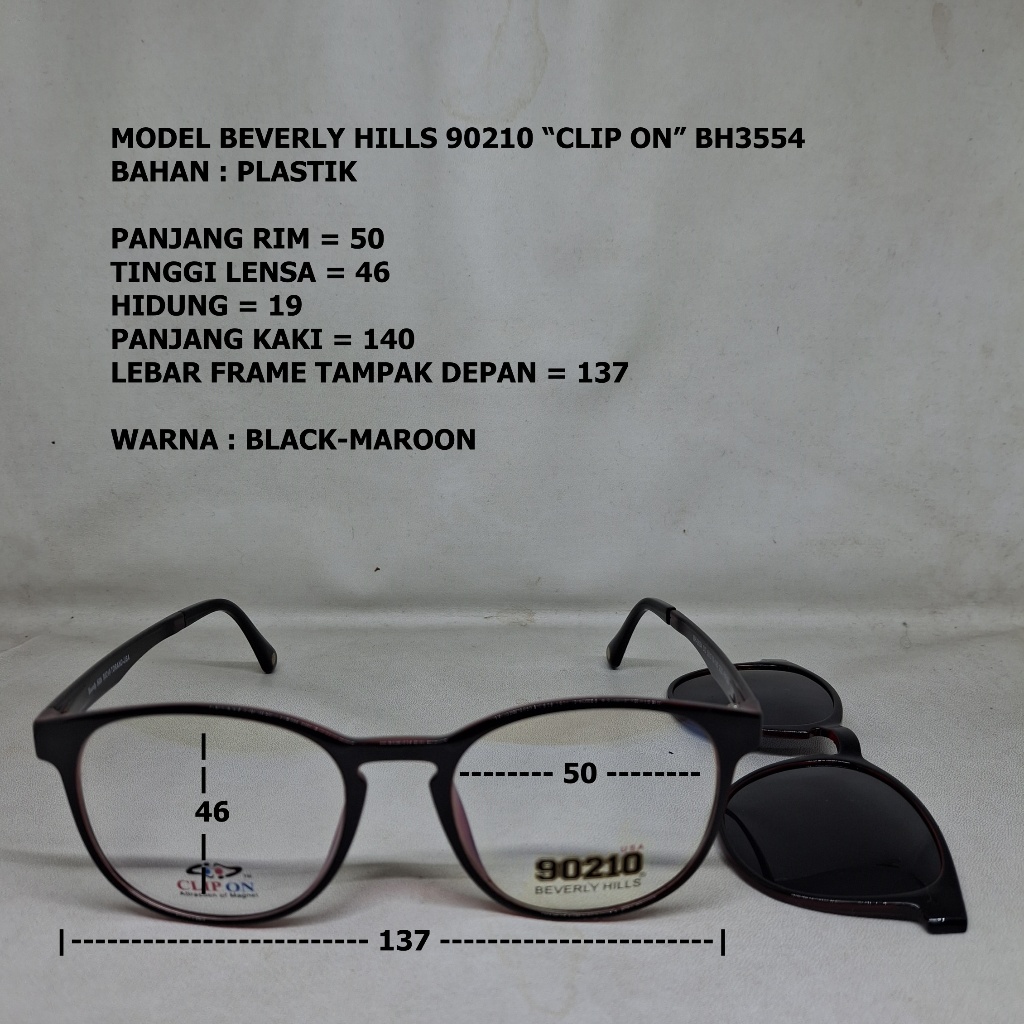 FRAME KACAMATA BEVERLY HILLS 90210 CLIP ON BH3554 BULAT PLASTIK CEWEK COWOK
