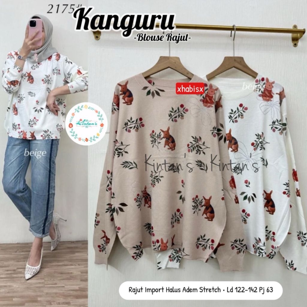 Kanguru Blouse Rajut - Kaos Wanita Jumbo - Kaos Oversize - Kaos Rajut Import Premium by Kintans