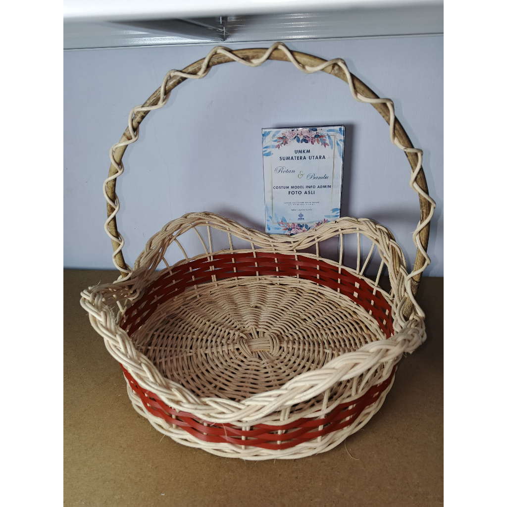 Keranjang Bulat Gelombang Pitrit / Keranjang Rotan Bulat / Parcel Rotan / keranjang cantik