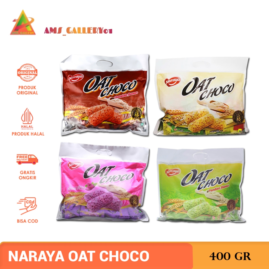 

Naraya Oat Choco 400 gr Snack Gandum Sereal Original - Cokelat - Pandan - Ubi Ungu