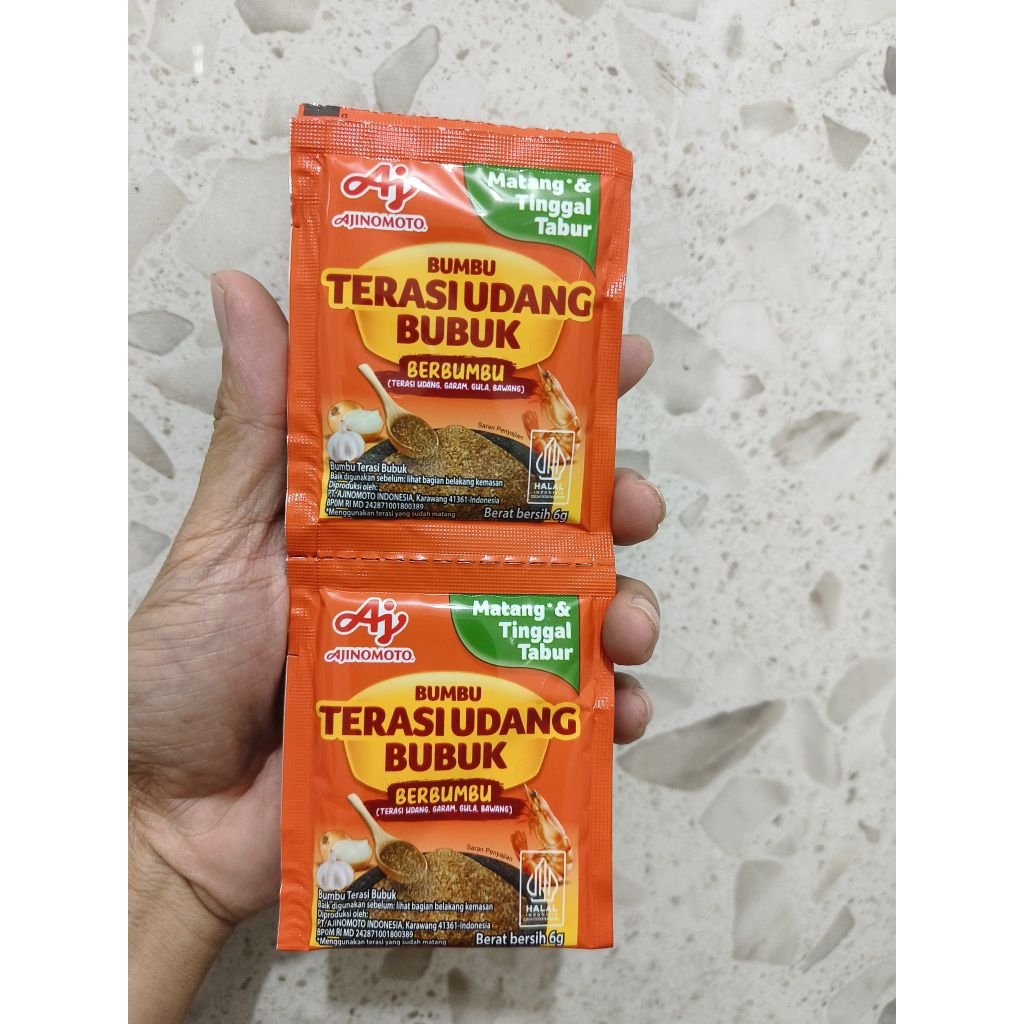 

Bumbu Terasi Udang Bubuk Ajinomoto Kemasan 1 Renceng isi 10 Sachet