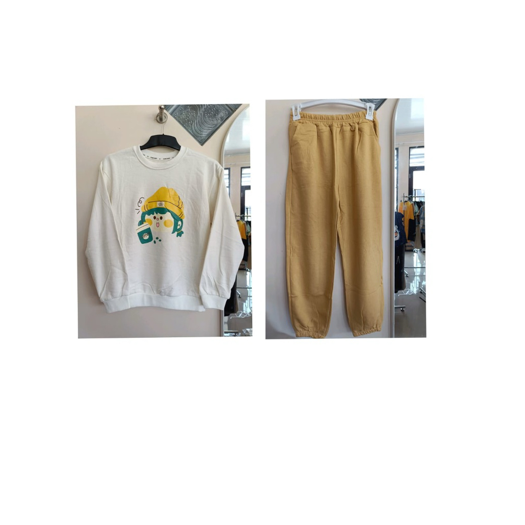 Setelan Kaos Tunik Lengan Panjang Anak Perempuan dan remaja usia 5 hingga 11 tahun