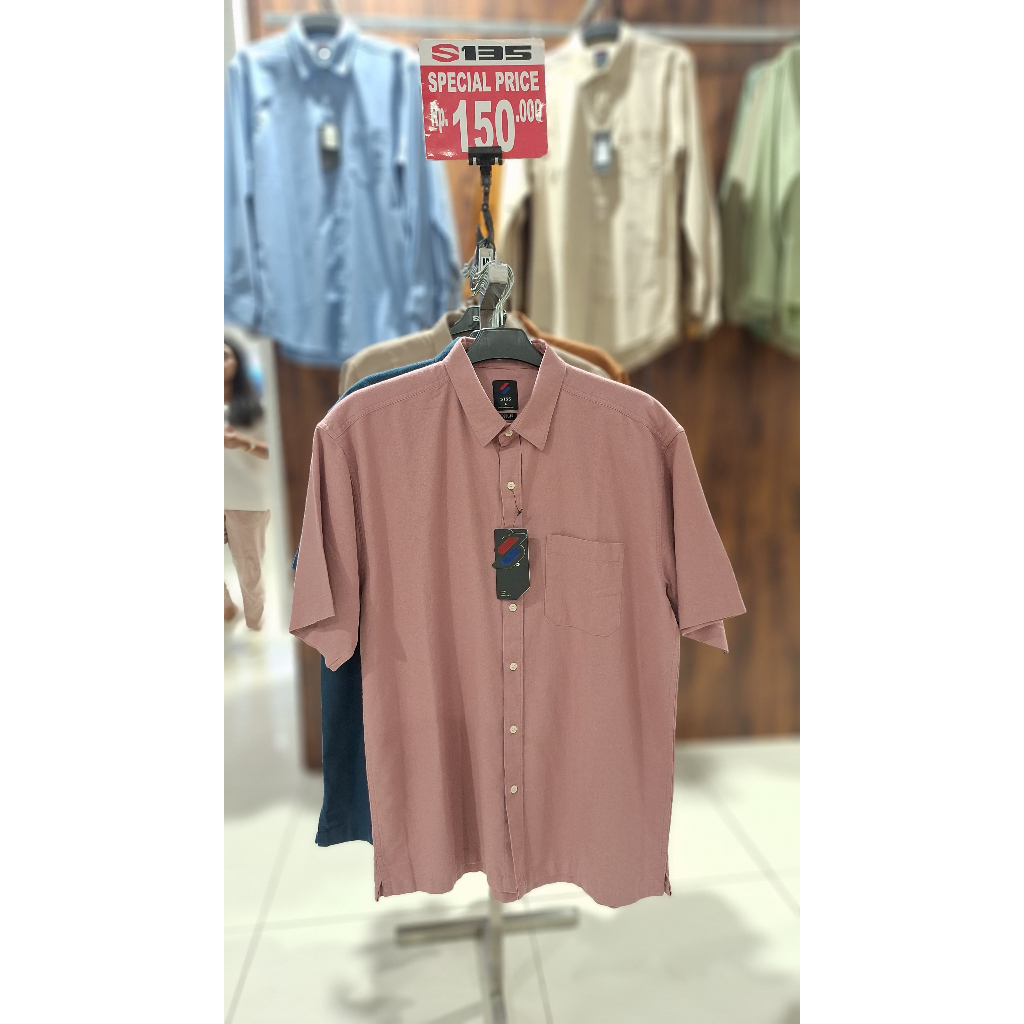 S135 Kemeja Linen Atasan Pria Lengan Pendek