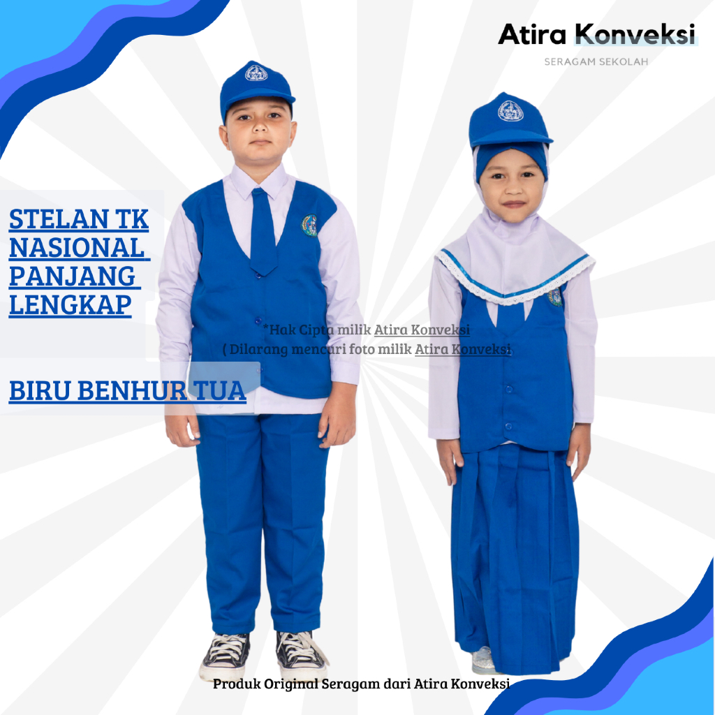 STELAN SERAGAM BAJU TK NASIONAL PANJANG - BIRU BENHUR TUA #392