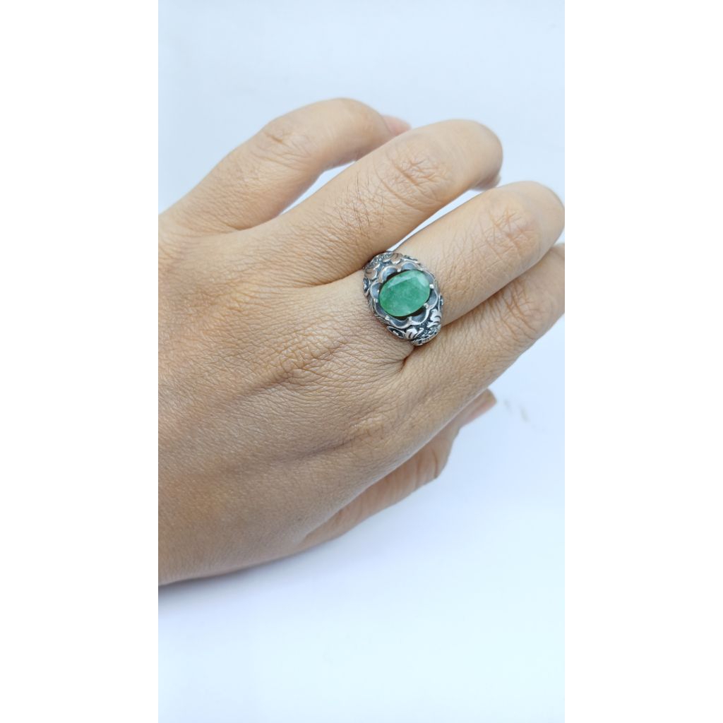 cincin perak pria permata motif karang jahe permata emerald (special edition)