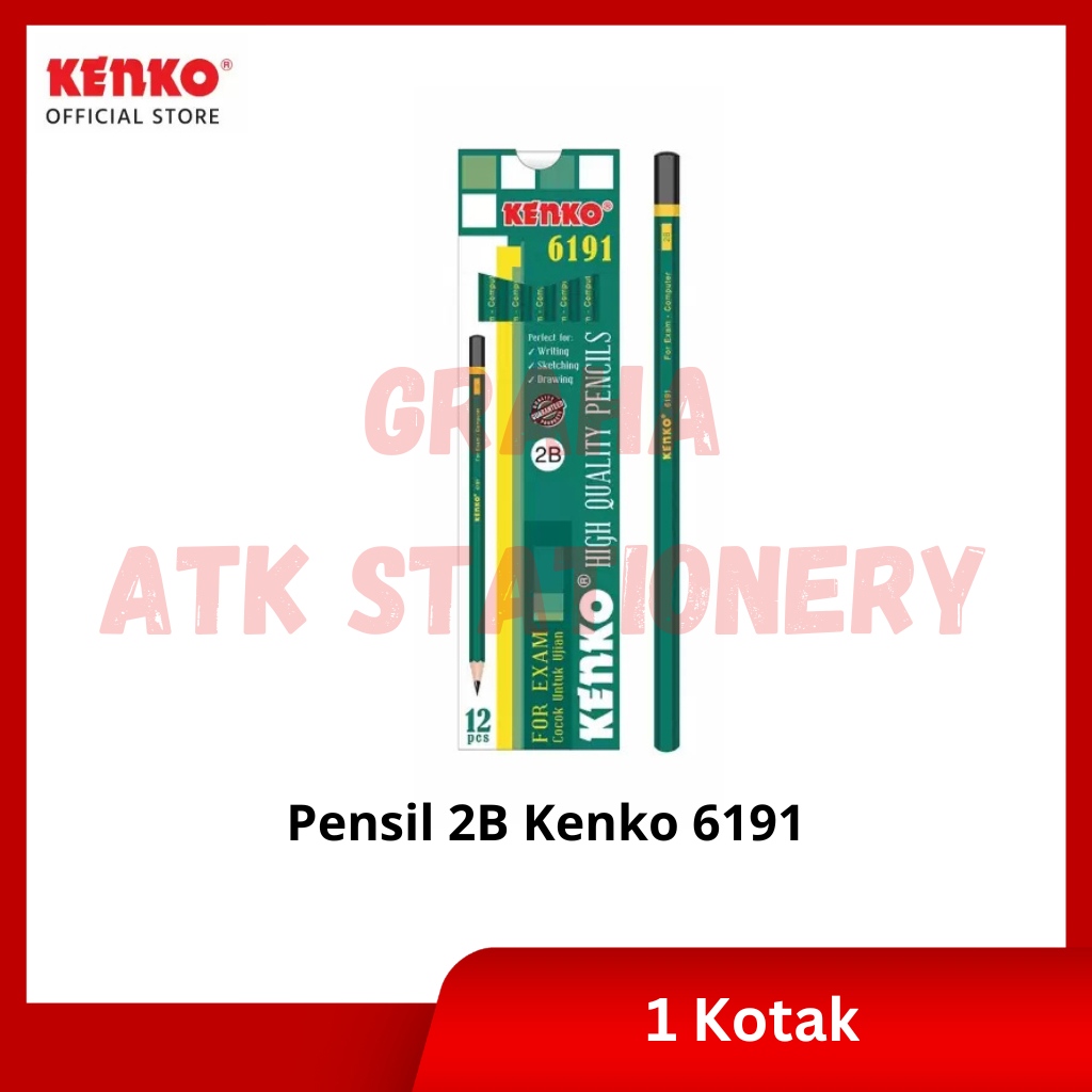 

[1 Kotak] Pensil Kayu 2B Kenko 6191 / Pencil / Pensil Ujian 2B Kenko 6191