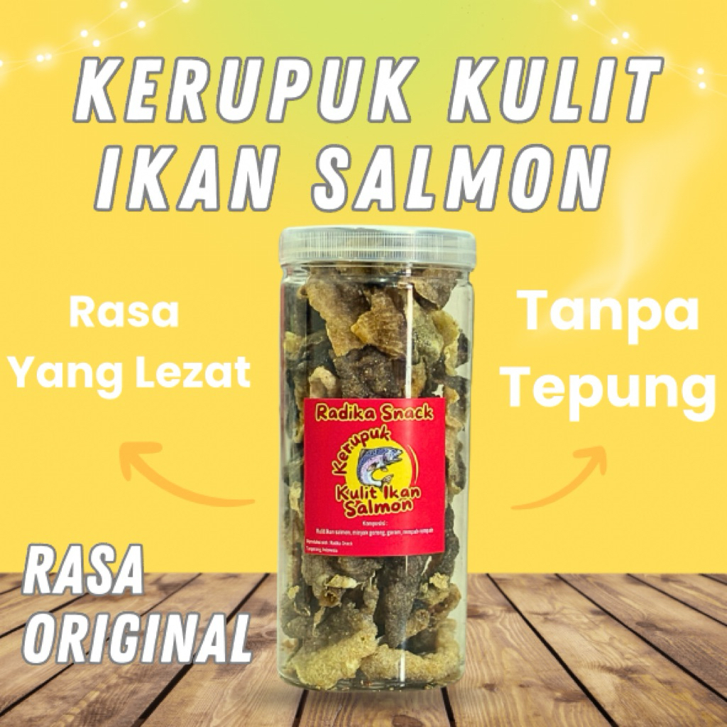 

Kerupuk Kulit Ikan Salmon Rasa Original Kemasan Toples 1300ml Fish Skin Snack