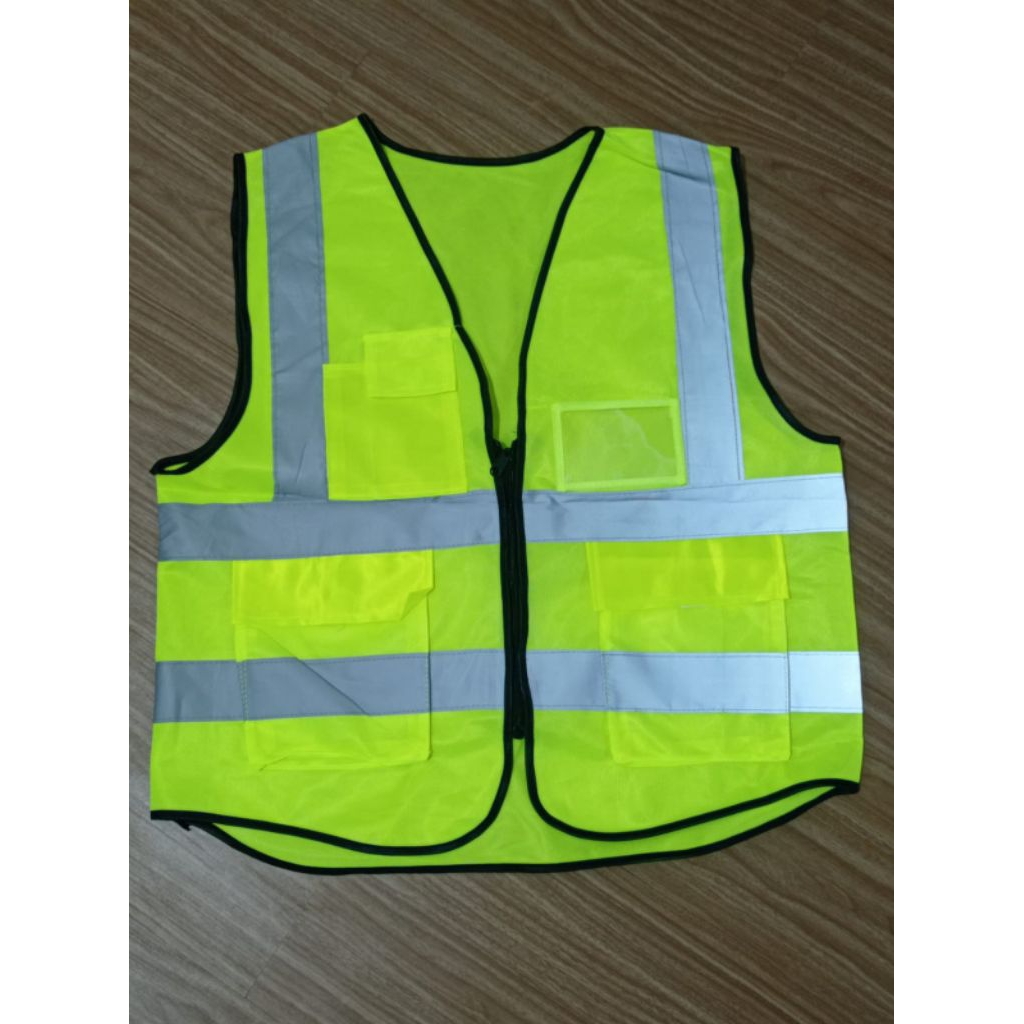 rompi id card hijau rompi proyek rompi atribut proyek resleting berkantong