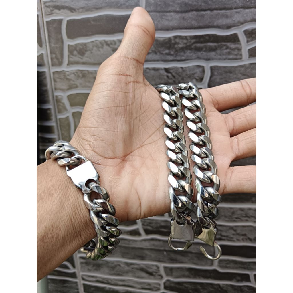 Gelang Cowok Rantai Keren Asli Titanium 14mm Original Stainless Steel Anti Karat & Anti Iritasi | CO