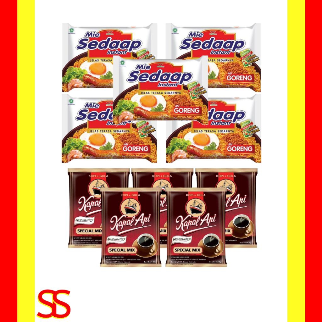 

Paket Hemat Mie Sedaap Goreng & Kopi Kapal Api Special Mix - 5 Mie + 5 Kopi