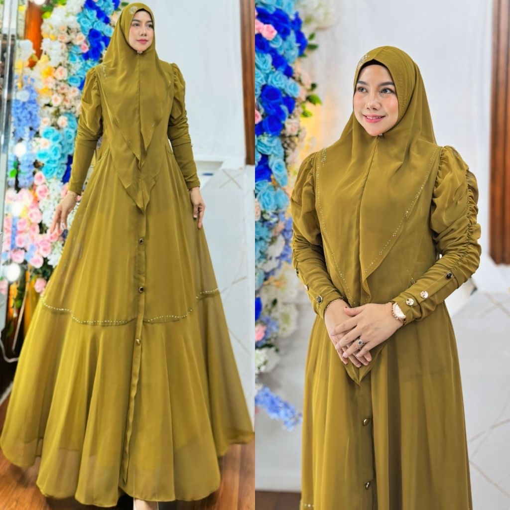 FAUZIA INARA SYAR'I HUMAIRA GAMIS DRESS CERUTY PREMIUM MEWAH BAJU PESTA SET KHIMAR TERBARU 2025  LEB
