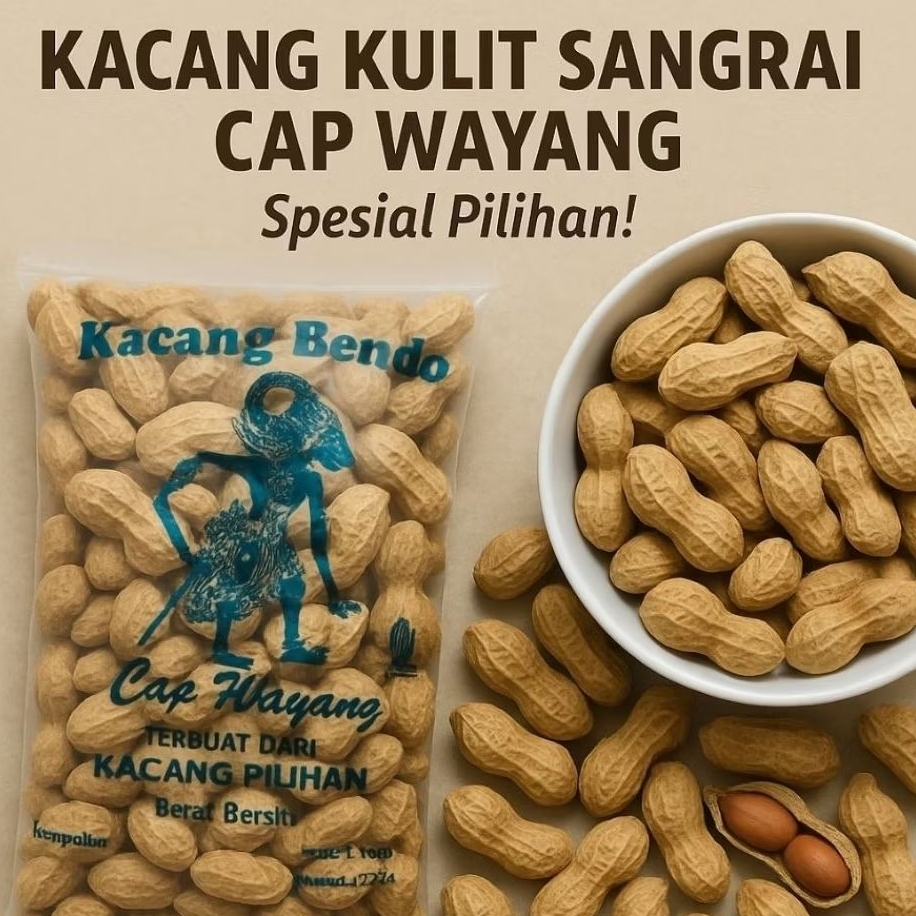 

Kacang Kulit Goreng Pasir Cap Wayang Kacang Bendo – Non Kolesterol, Renyah & Sehat