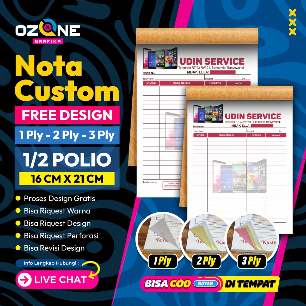 

Cetak Nota Custom1/2 Free Design Full Collor Bebas Nama Sendiri Di Ozone Grafika