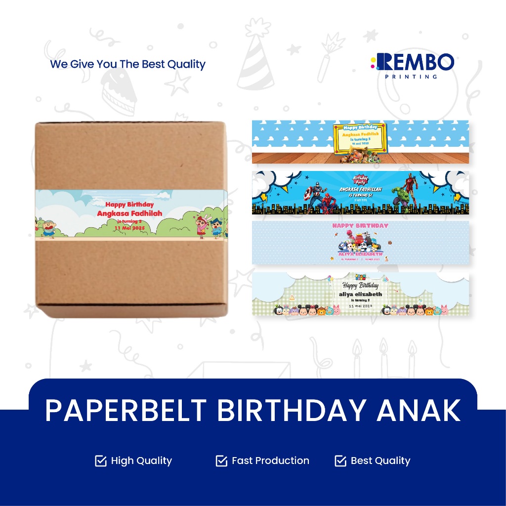 Paper Belt Ulang Tahun Anak / Paper Sleeve Birthday / Label Segel Box / Paperbelt / Paperbelt Ulang 