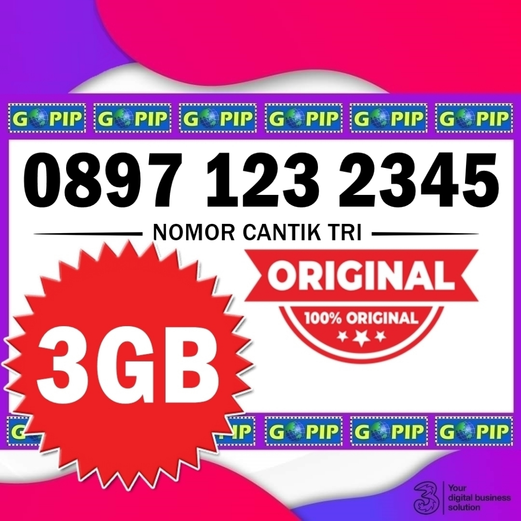 Nomor Cantik Tri 11 Digit 123 2345 + Support 5G
