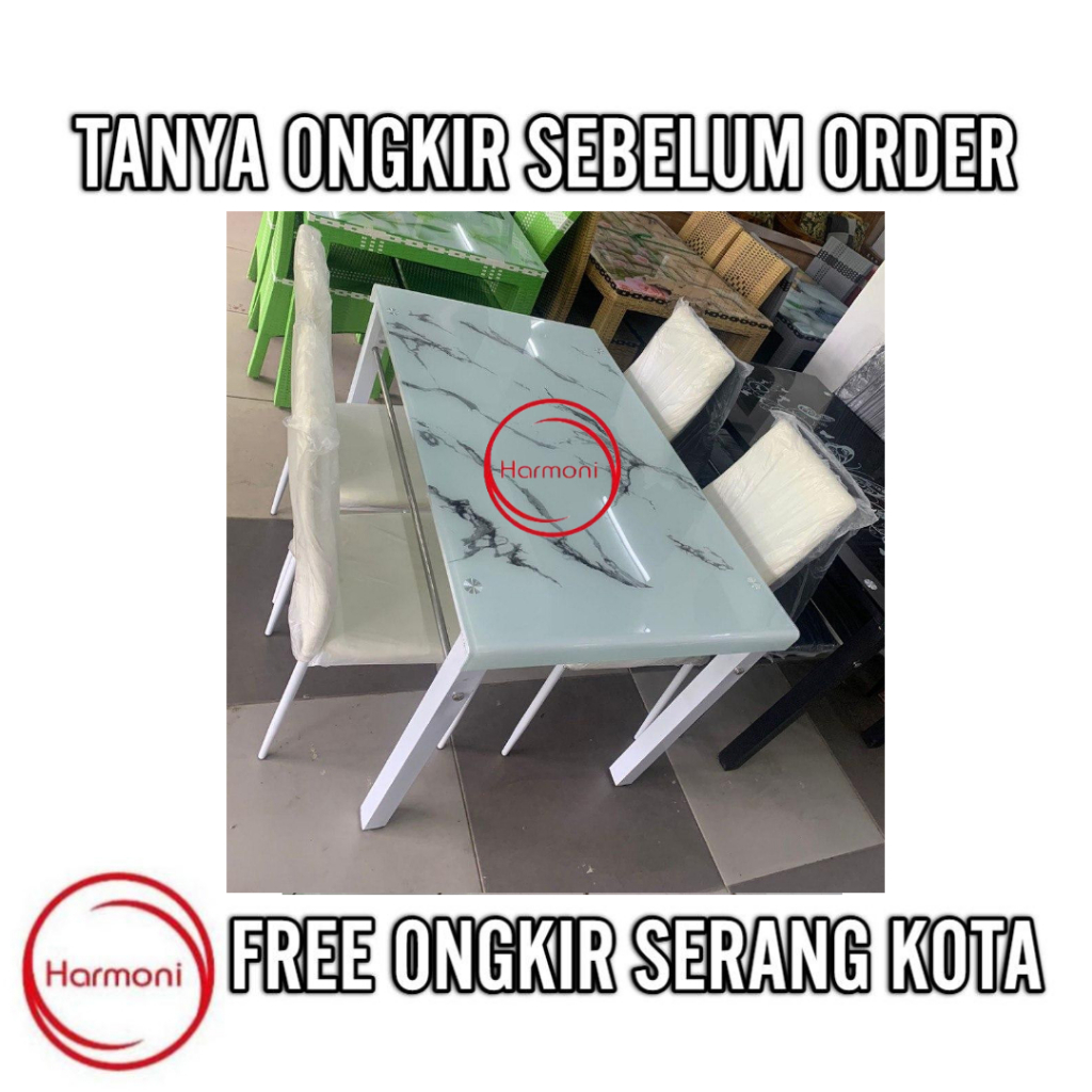MEJA MAKAN KACA 4 KURSI BLACK MEJA MAKAN KACA 4 KURSI MARMER KAKI STAINLESS