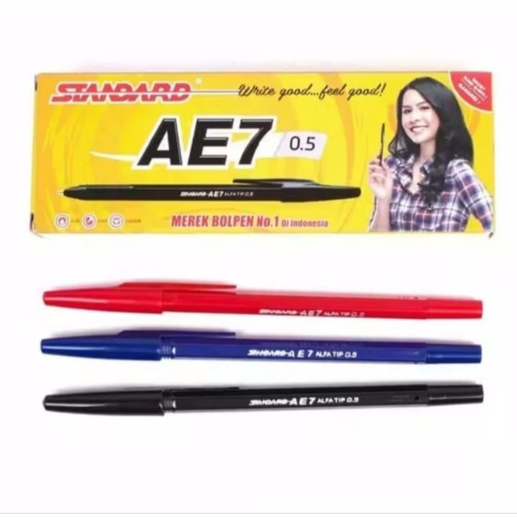 

Balpen Standard AE7 0.5mm Biru / Hitam /Merah - Doz isi 12 Pcs.