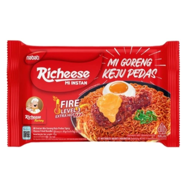 

Richeese Mi Instan Goreng Keju Fire Level 3 Extra Hot 75 gr Isi 5 Pcs