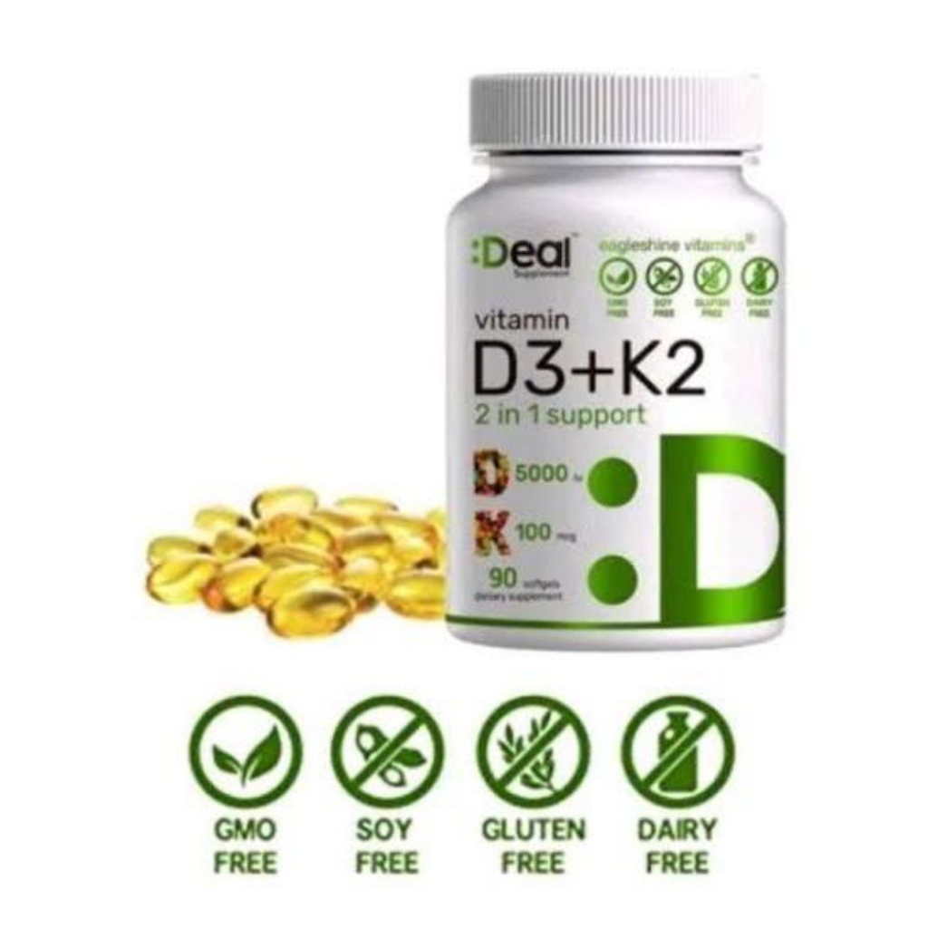 Deal Vitamin D3 + K2 2 in 1 Support D 5000iu K 100mcg 90 Softgel Original