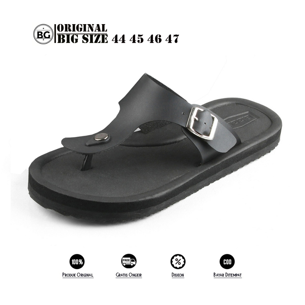 Sandal Jepit Pria Karet Empuk Size 44 45 46 47 Jumbo Capit Ukuran Besar Hitam Polos Tebal Biggeri