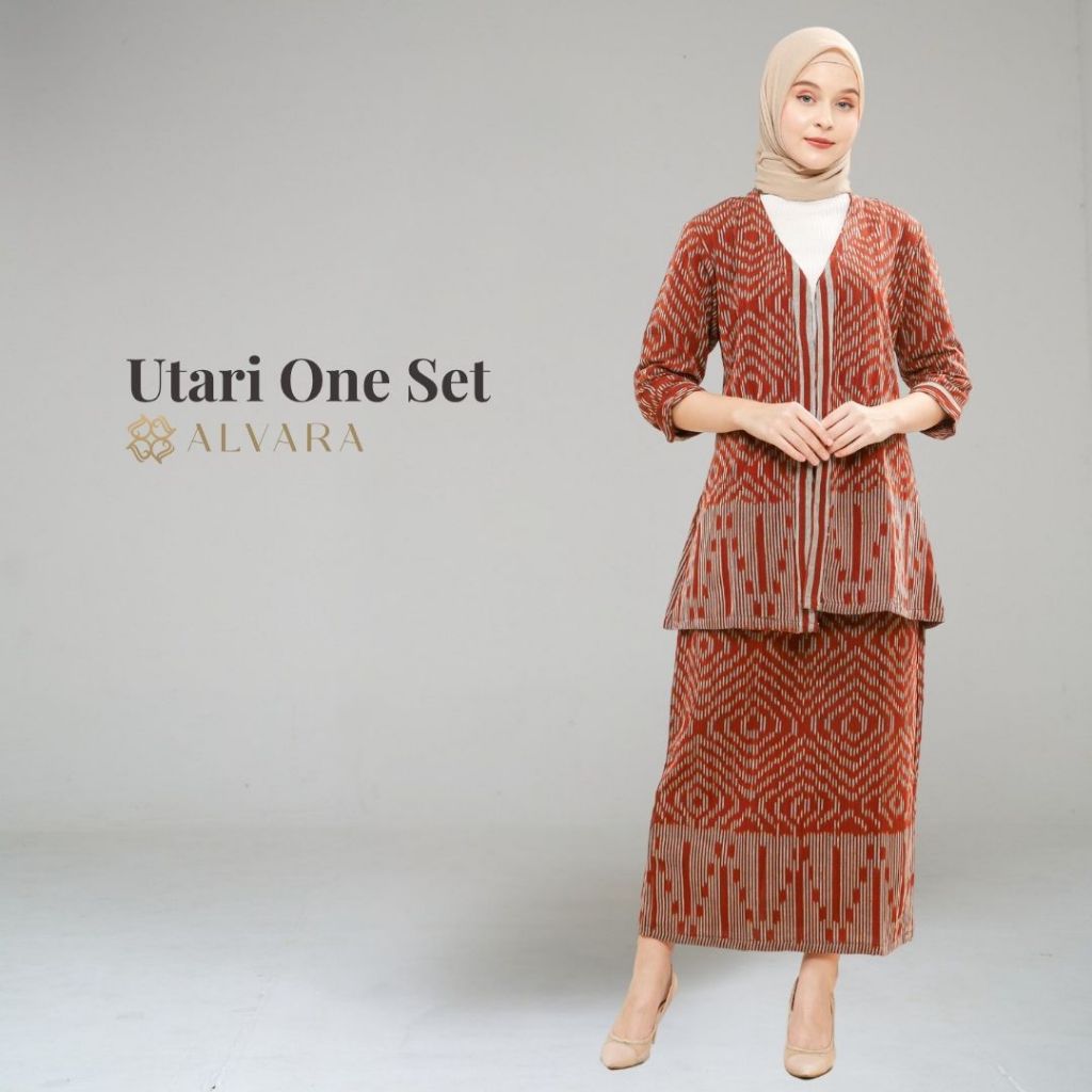 Alvara Gamis Motif Etnik Terbaru One Set Wanita Kekinian Utari Baju Lebaran Tenun Kondangan Jumbo
