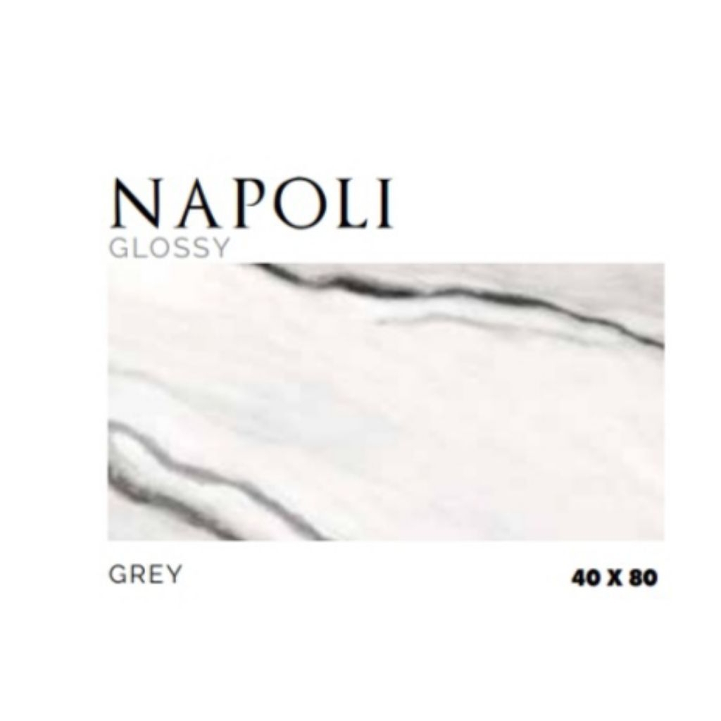 KERAMIK MERK PLATINUM TIPE NAPOLI GREY UKURAN 40X80 WARNA PUTIH ABU MARBLE PERMUKAAN TEKSTURE GLOSSY