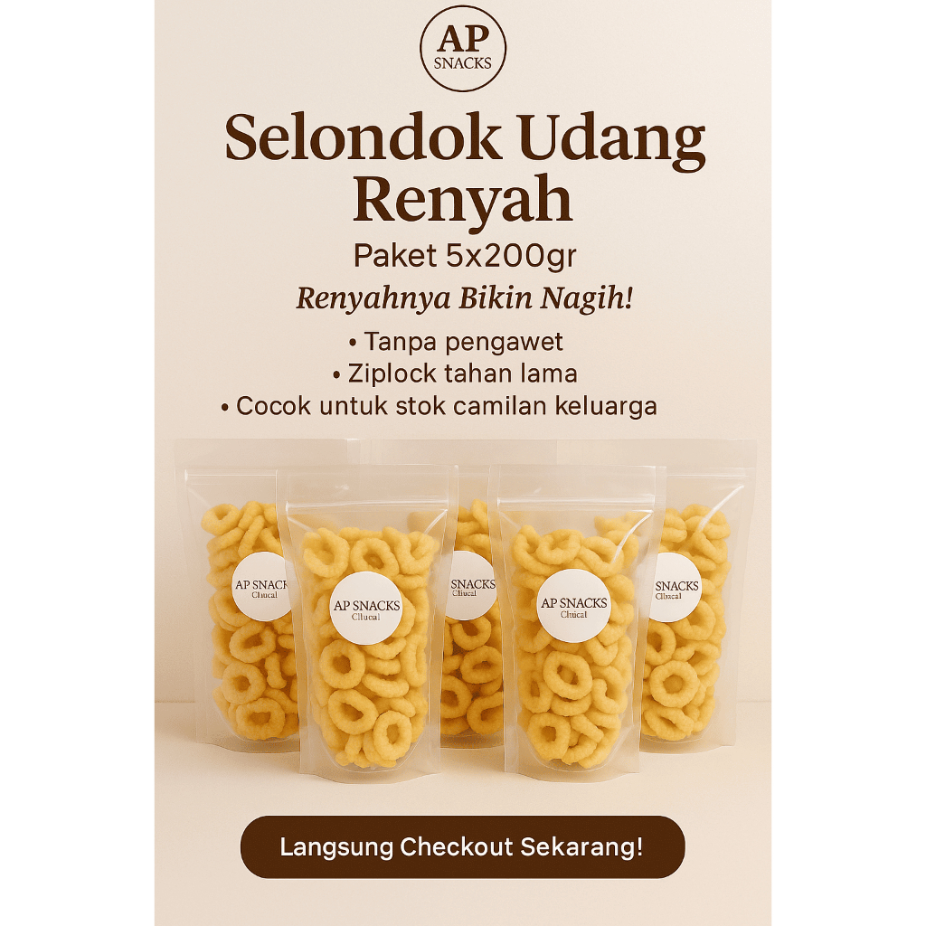 

AP Snack – Lanting Udang Premium 5 Pack | Camilan Renyah & Gurih Asli