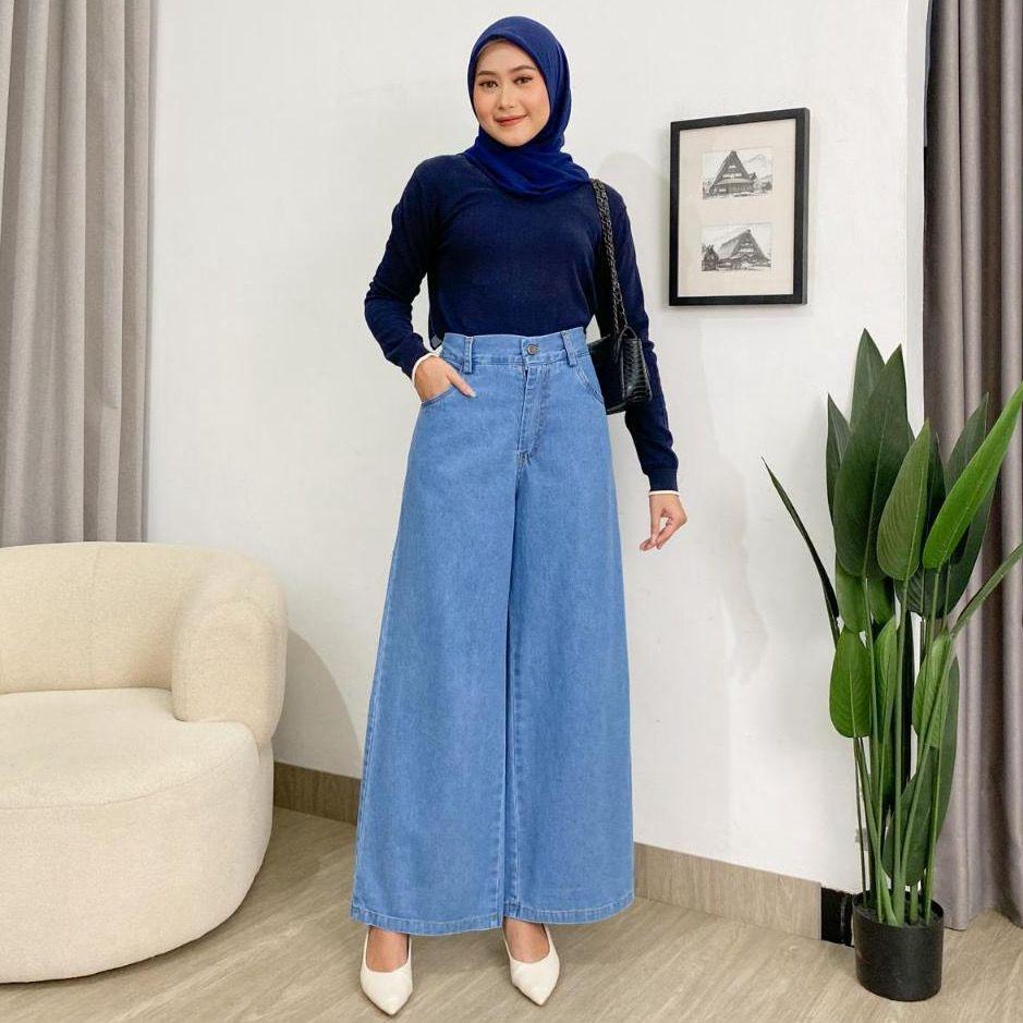 CELANA KULOT JEANS HIGHWAIST / KULOT JEANS PINGGANG KARET / KULOT JUMBO