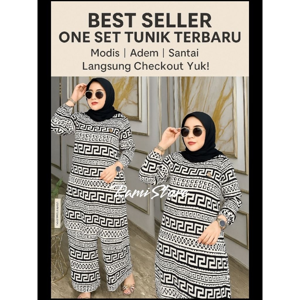 One Set Tunik Viral Setelan Celana Kulot Wanita Terbaru Kekinian  Stylish Bahan Rayon Premium