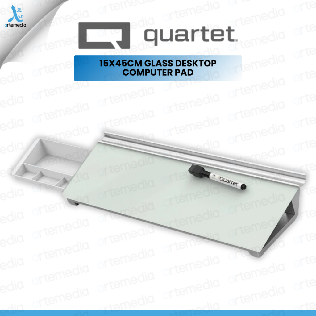 

Quartet Glass Desktop Computer Pad 15×45cm Dry-Erase Board with Accessory Tray | Papan Tulis Kaca Meja Komputer + Laci Aksesori