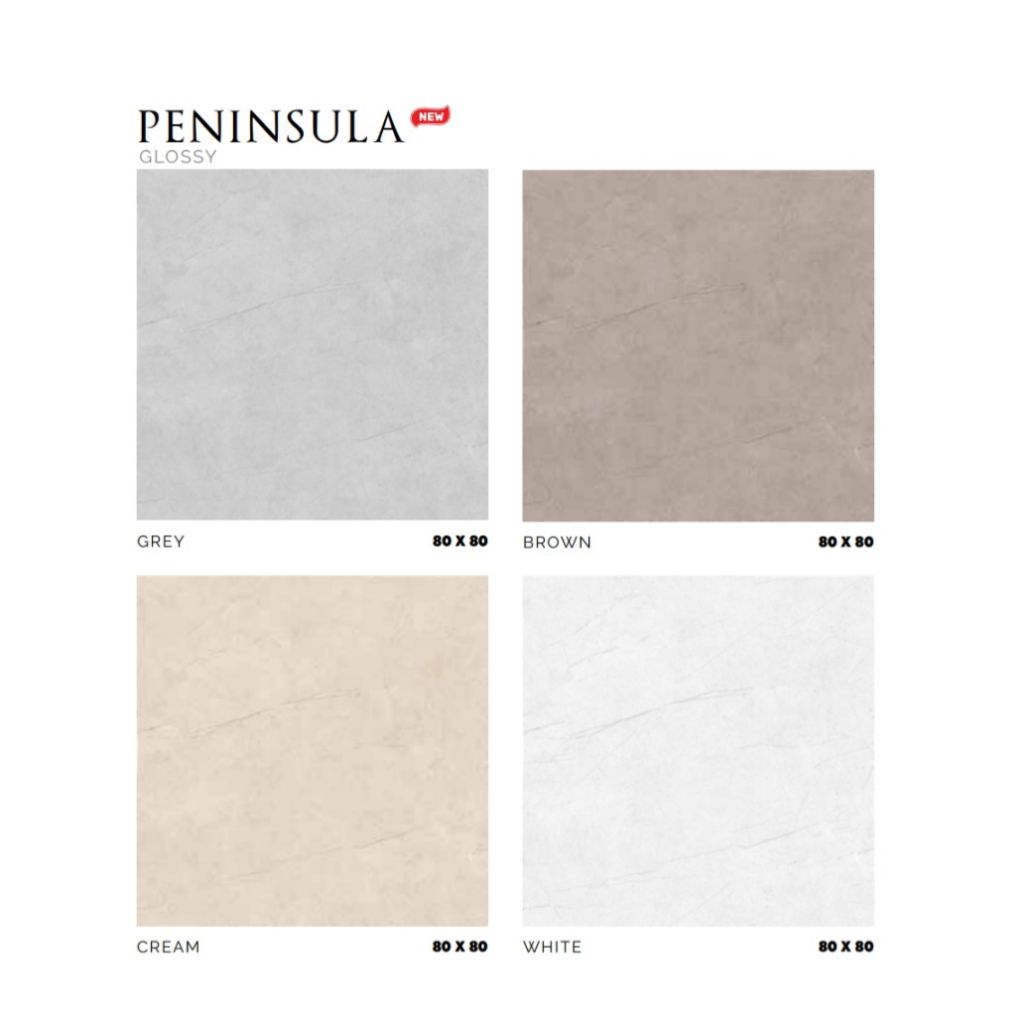 KERAMIK MERK PLATINUM TIPE PENINSULA GREY BROWN CREAM WHITE UKURAN 80X80 PERMUKAAN TEKSTURE GLOSSY U
